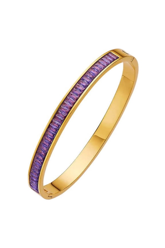 Hinged Yellow Gold Amethyst Bangle Bracelet for Women