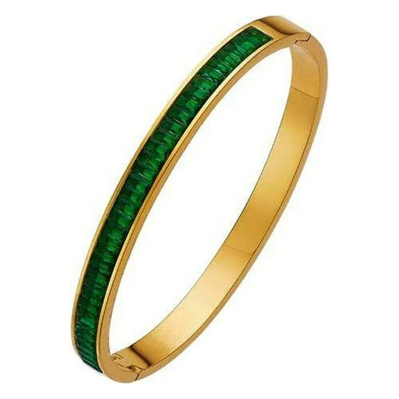Paris Jewelry Yellow Gold Hinged Woman 4CT Created Emerald Bangle Bracelet Plated for Women