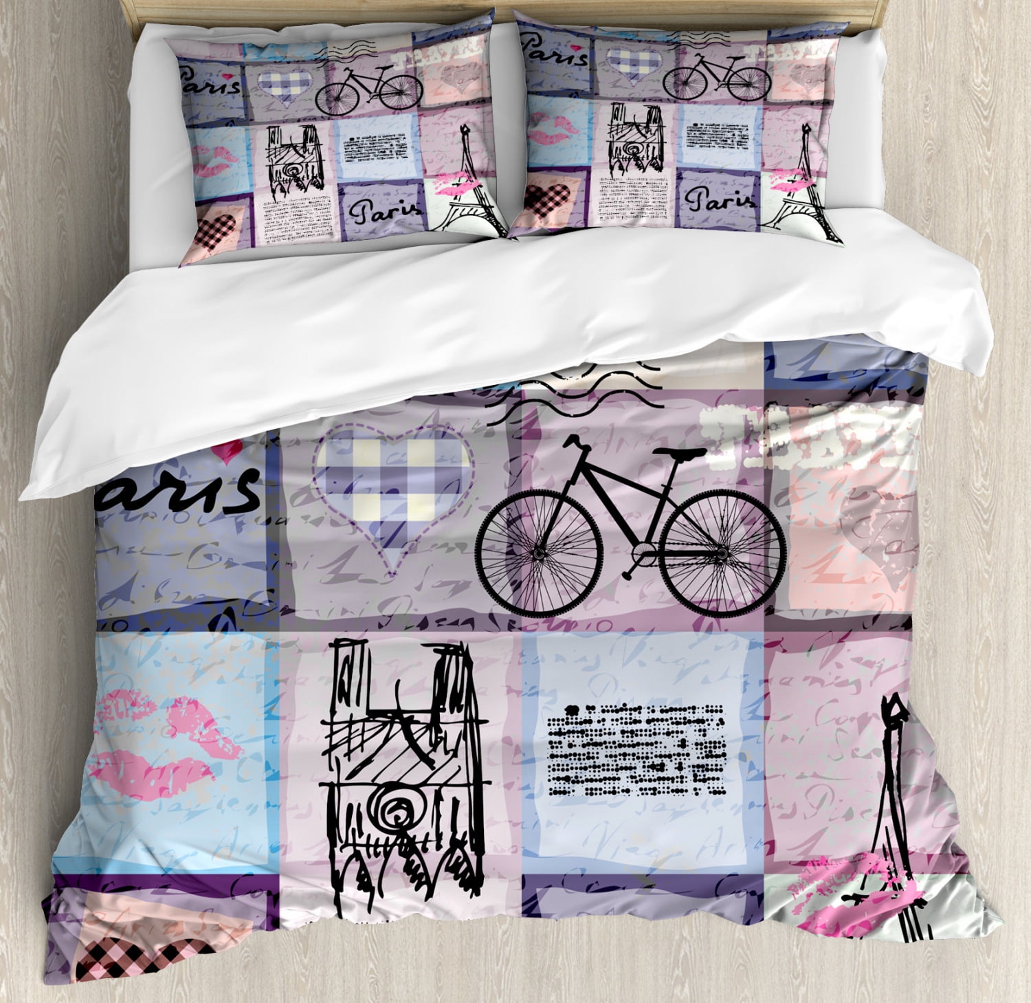Paris King Multicolor Microfiber Duvet Cover Set with Shams