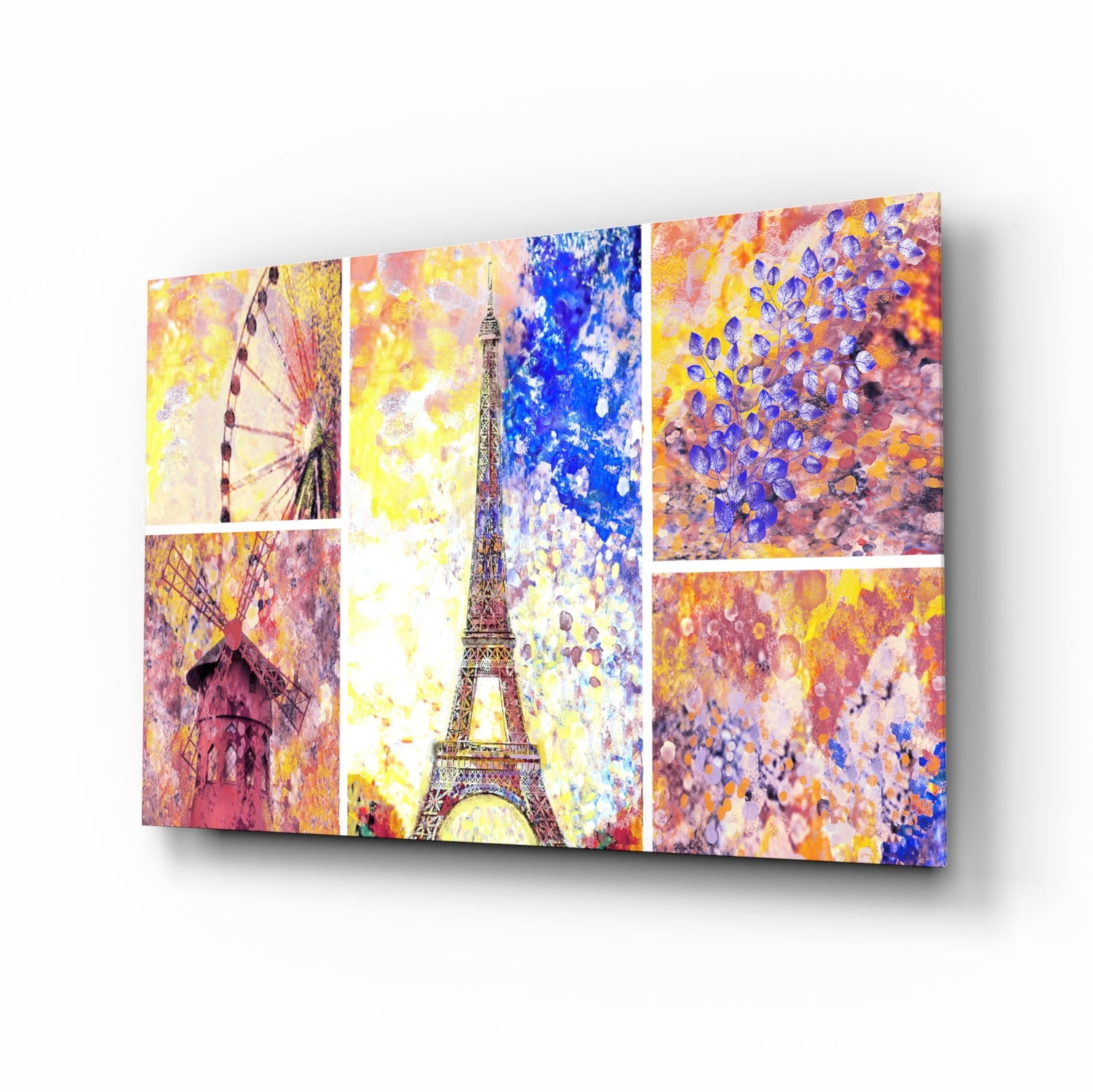 Paris Landmarks Watercolor Collage Glass Wall Art - Walmart.com