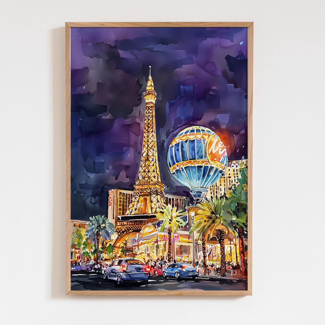Paris Las Vegas Wall Art Print, Eiffel Tower Night Scene Colorful ...