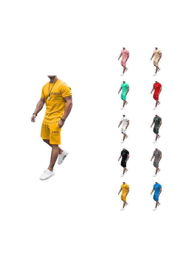 Paris Letter Graphic Short Sets for Men Crewneck T Shirt and Shorts 2 Piece Matching Set Mens Summer Outfits