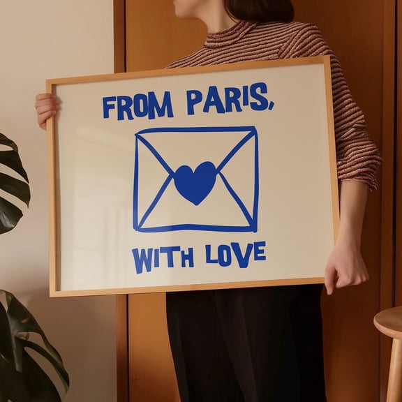 Paris Love Blue Wall Art Preppy Travel Poster French Aesthetic Bedroom Sign Unframed Paper Print