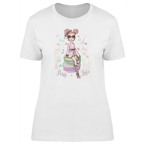 Paris Love Macarons Fashion Girl T-Shirt Women -Image by Shutterstock, Female Small