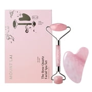 Mount Lai Rose Quartz Gua Sha Facial Tools, Pink Quartz Gua Sha Facial Tools Set and Roller, Guasha Tool for Face to Relieve Muscle Tension and Reduce Puffiness