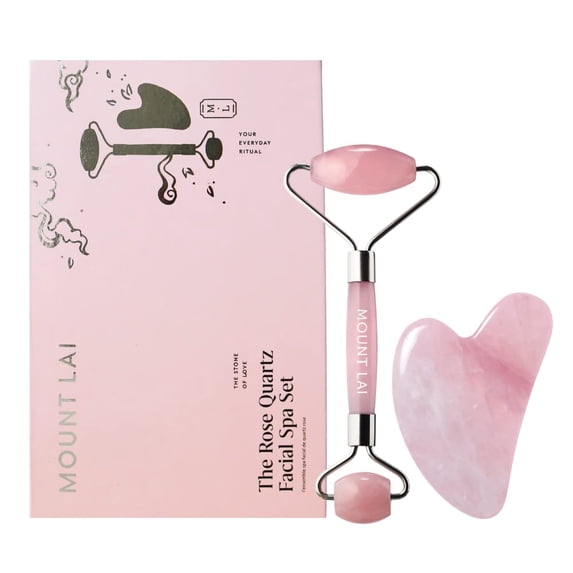 Mount Lai Rose Quartz Gua Sha Facial Tools, Pink Quartz Gua Sha Facial Tools Set and Roller, Guasha Tool for Face to Relieve Muscle Tension and Reduce Puffiness, Anti Aging Skin Care Sets for Women