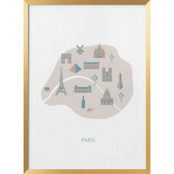 Paris Map Framed Art Modern Wall Decor