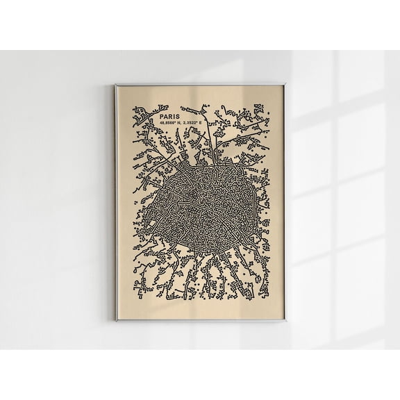 Paris Map Poster, Drawn Paris Wall Art, Abstract Paris Poster, Paris Art Poster, City Map Wall Art, Unframed Poster Size 8x12