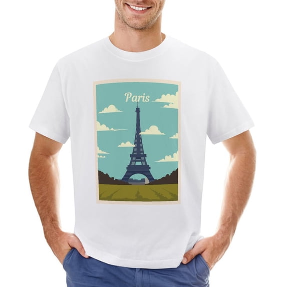 Paris Men’s Graphic T-shirt Vintage Short Sleeve Sport Tee White XL