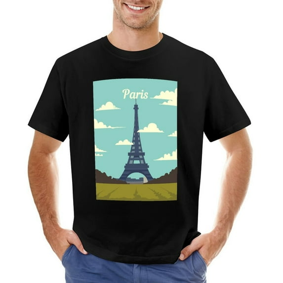 Paris Men’s T-Shirt 100% Cotton Casual Short Sleeve Tops Gift Tee Black L