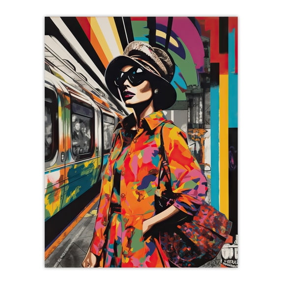Paris Metro Parisian Fashion Collage Artwork Rainbow Train Station Retro Colour Patterns Vibrant Colourful Bold Pop Art Modern Painting Unframed Wall Art Print Poster Home Decor Premium