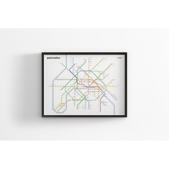 Paris Metro Subway Map Art Print - Minimalist France Transit Poster, 12x18 UNFRAMDE