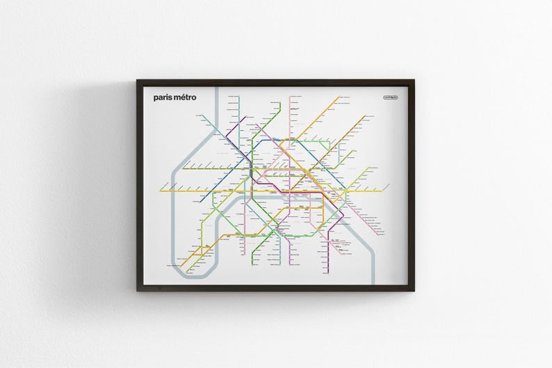 Paris Metro Subway Map Art Print - Minimalist France Transit Poster ...