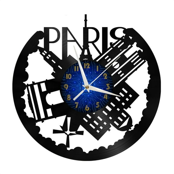 Paris Metropolis Vinyl Record Wall Clock for Kitchen Wall Decor Wall Art Gift for Lover Gift Idea for a Best Friend(B)