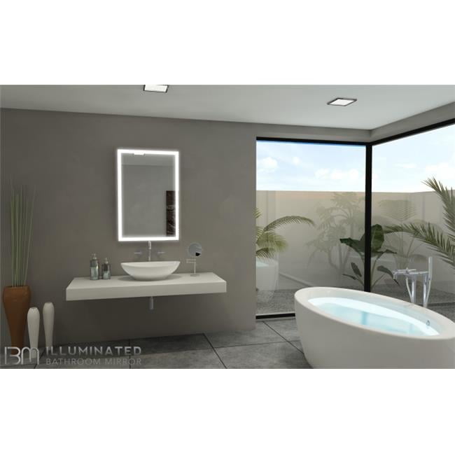 Luxe Silver Metal LED Rectangular Vanity Wall Mirror 36''