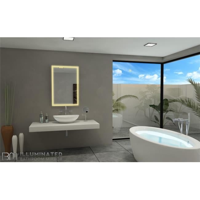 Elegant Rectangular Silver Metal Illuminated Vanity Mirror 36x24