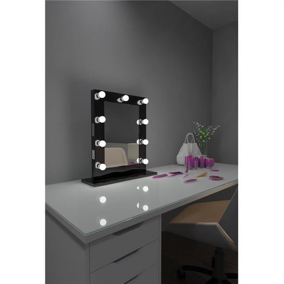 Paris Mirror HMIR20266000D-BLK 20 x 26 in. Marilyn Hollywood Mirror with LED Bulbs, Black
