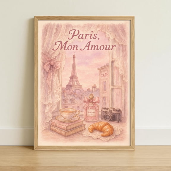 Paris Mon Amour Eiffel Tower Cafe Window Unframed Paper Print