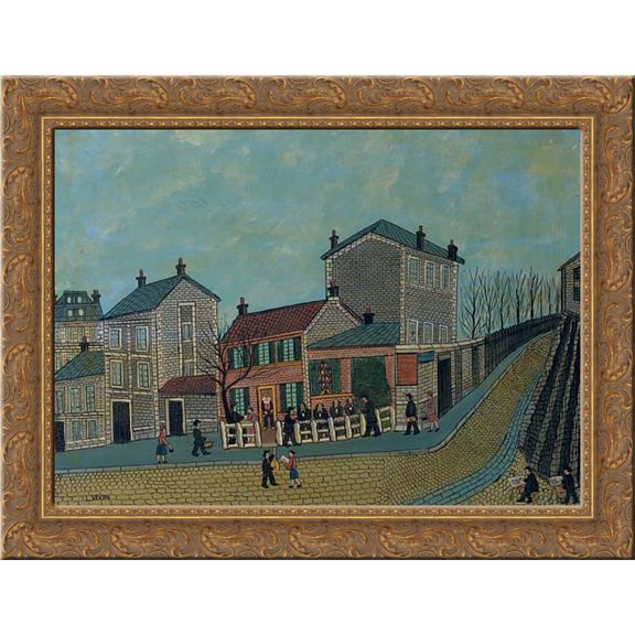 Paris Montmartre, Cabaret Lapin Agile 24x18 Gold Ornate Wood Framed Canvas Art by Louis Vivin