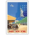 thumbnail image 1 of Paris New York - French Cafe And Statue of Liberty - Vintage Airline Travel Poster by Vincent Guerra c.1951 - Master Art Print (Unframed) 12in x 18in, 1 of 4