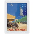 thumbnail image 1 of Paris New York - French Cafe And Statue of Liberty - Vintage Airline Travel Poster by Vincent Guerra c.1951 - Japanese Unryu Rice Paper Art Print (Unframed) 12 x 16 in, 1 of 4