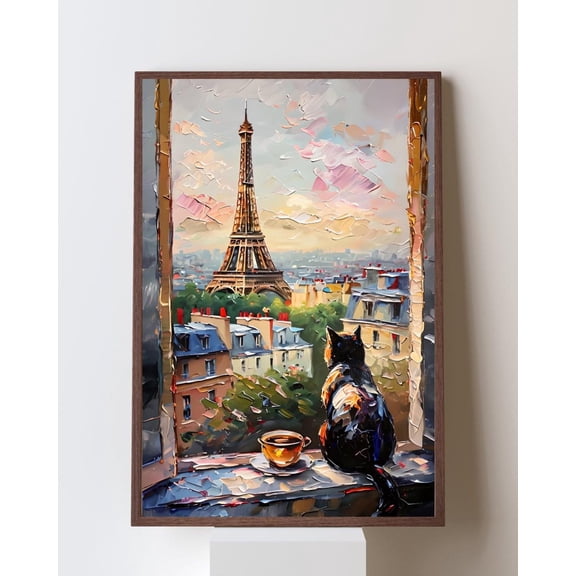 Paris Open Window Wall Art – Eiffel Tower Apartment View , Paris Cityscape, Parisian Décor With Rooftop Skyline, Europecore Unframed Paper Print