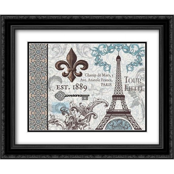 Paris Pair Rect Blue Brown 2 2x Matted 24x20 Black Ornate Framed Art Print by Hogan, Melody