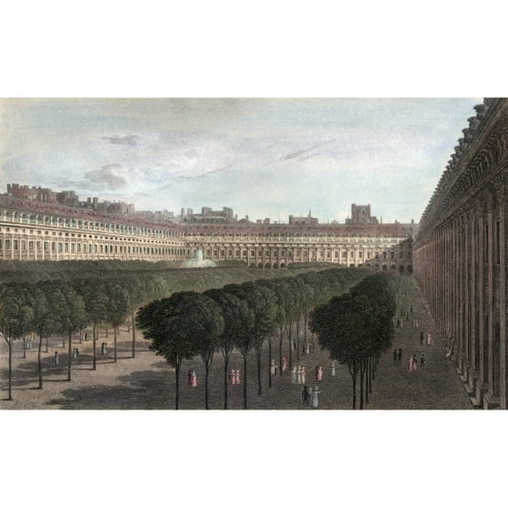 Paris Palais Royal 1821. Nthe Palais Royal In Paris France. Steel Engraving English 1821 After Robert Batty. Print