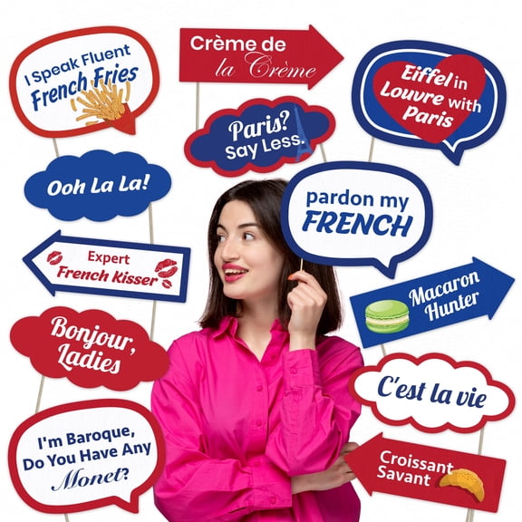 Paris Party Photo Booth Props Set French-Themed Decorations for Birthdays, Showers & Travel Parties (12 pcs)
