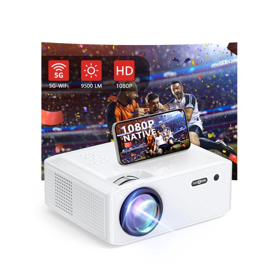 Paris Phone 5G WiFi Native 1080P Projector, 9500LM Portable Outdoor Projector with Dual Speaker, 350 ANSI Lumen, Support Keystone Correction, HDMI
