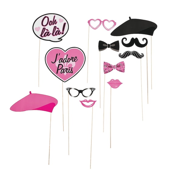 Paris Photo Stick Props, Party Favors, 12 Pieces