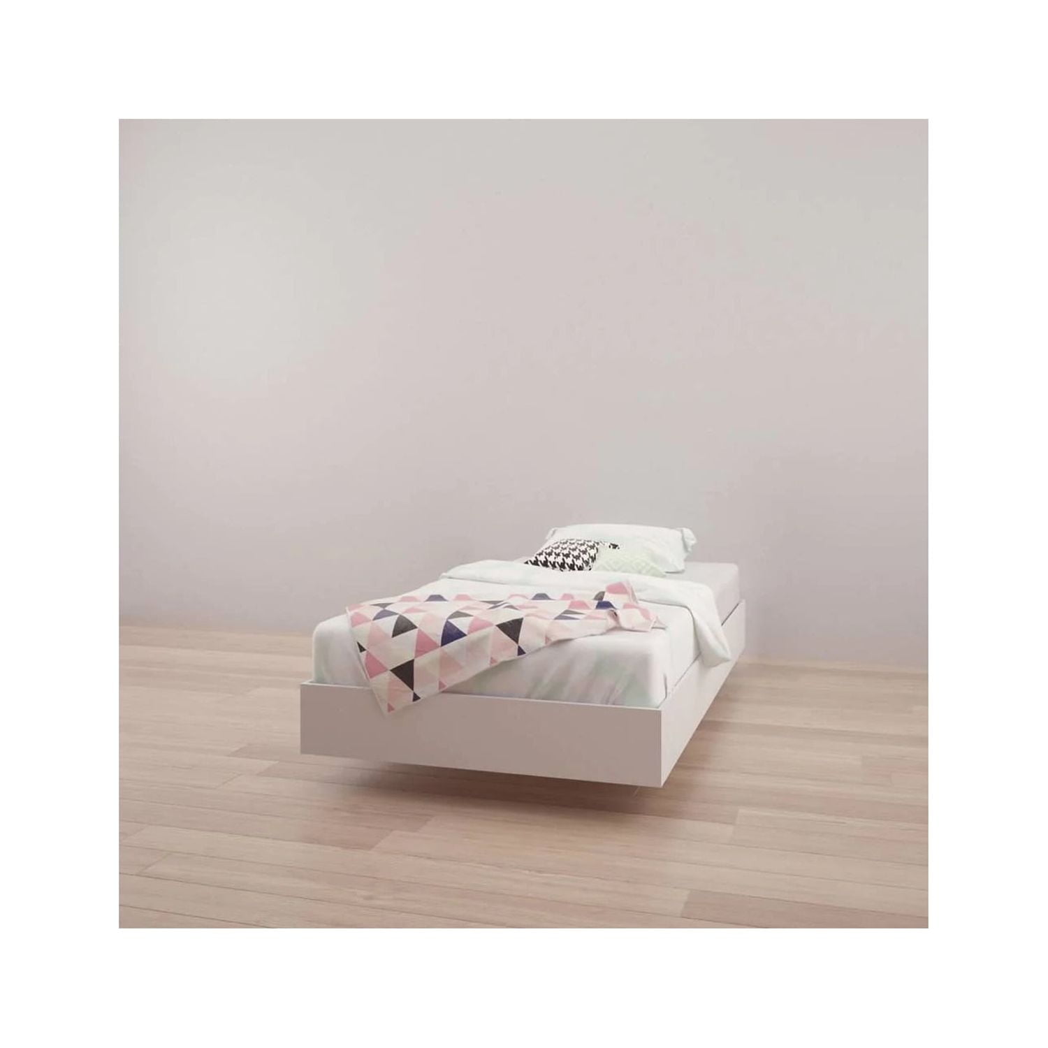 AeroFloat Twin White Wood & Engineered Platform Bed with Slats