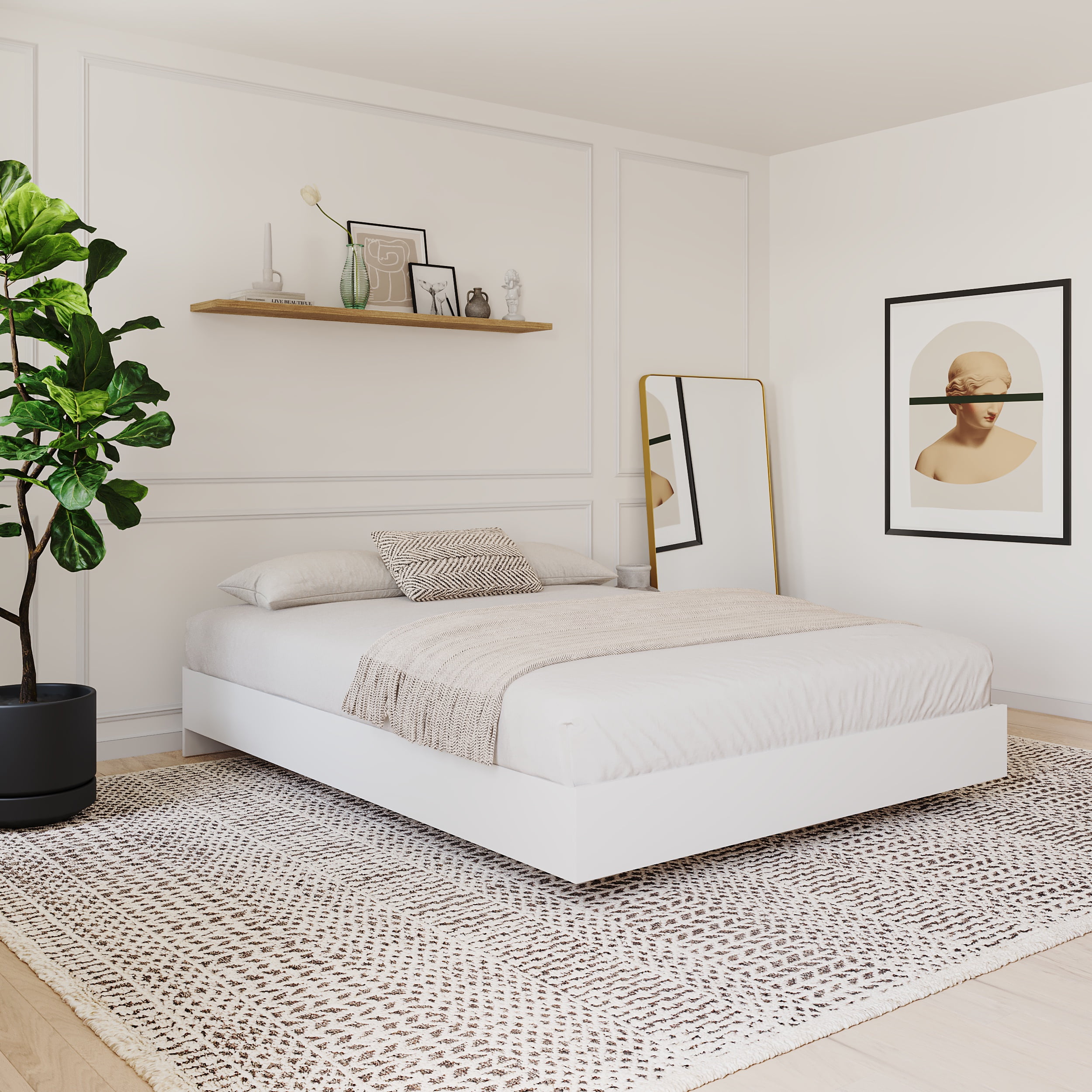 AeroFloat Twin White Wood & Engineered Platform Bed with Slats