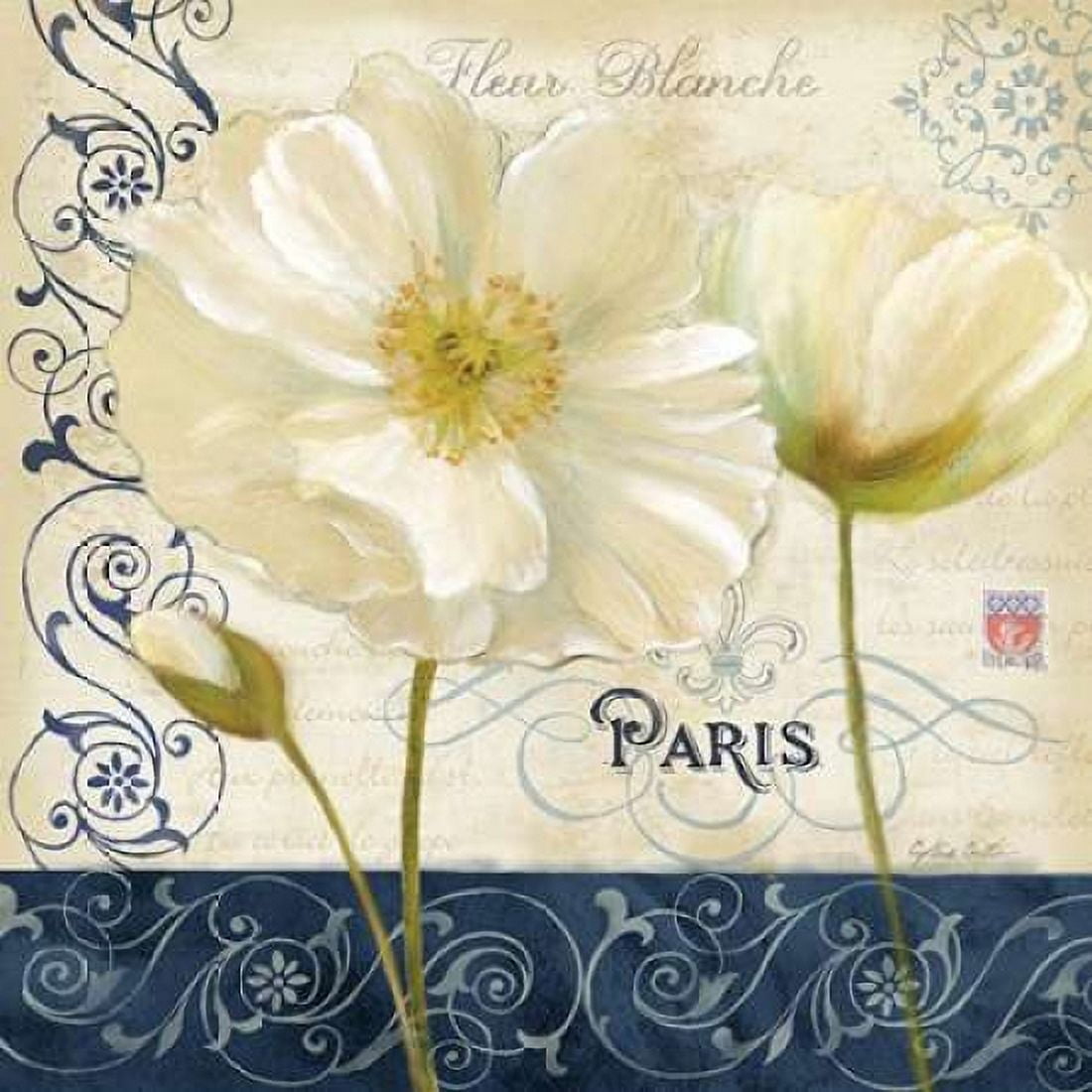 Paris Poppies Blue Trim I Canvas Art - Cynthia Coulter (24 x 24)