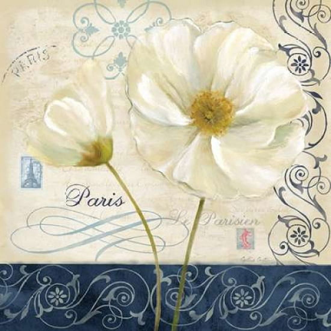 Paris Poppies Blue Trim II Canvas Art - Cynthia Coulter (24 x 24)