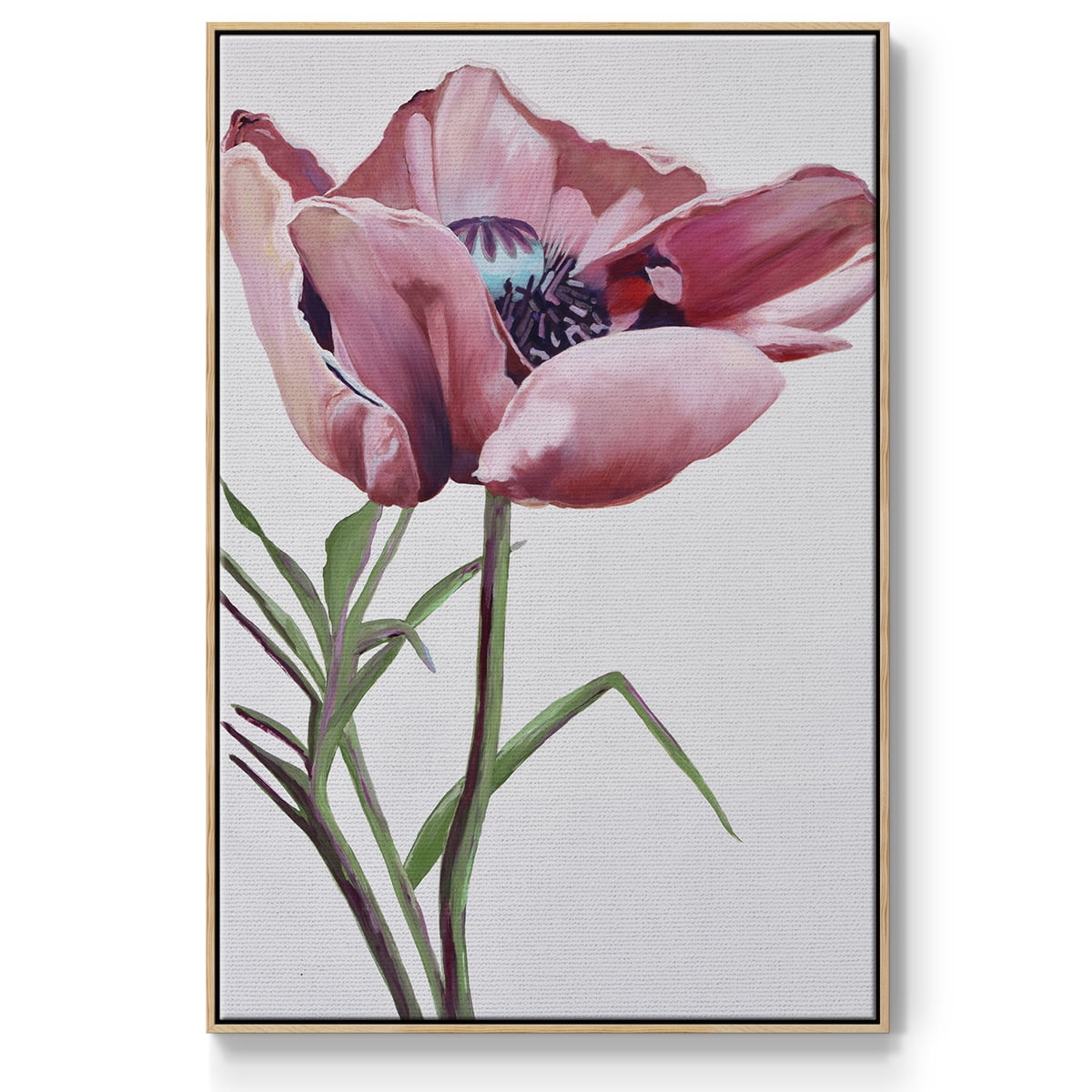 Paris Poppy Framed Premium Gallery Wrapped Canvas - Ready to Hang - 17 x 25 - Natural Wood Floating Frame