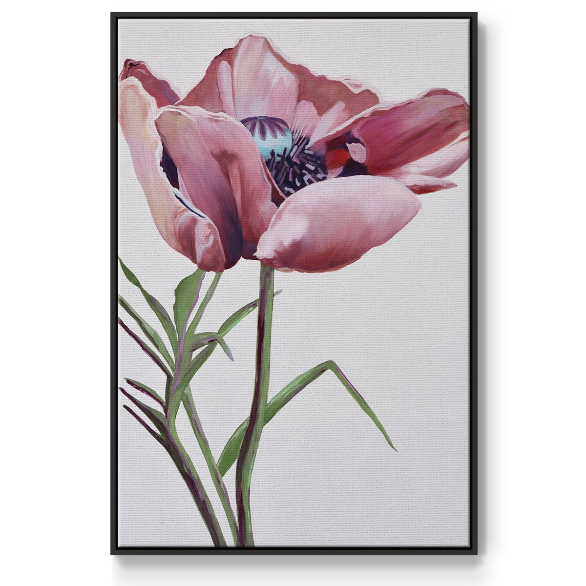 Paris Poppy Framed Premium Gallery Wrapped Canvas - Ready to Hang - 25 x 37 - Black Floating Frame