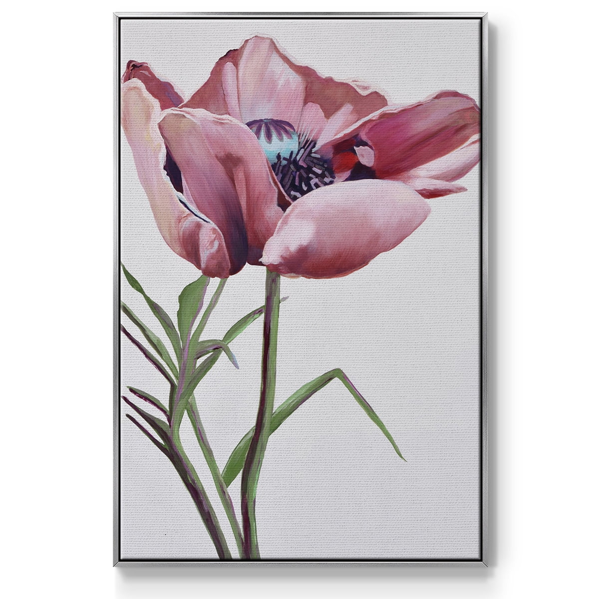 Paris Poppy Framed Premium Gallery Wrapped Canvas - Ready to Hang - 25 x 37 - Silver Floating Frame