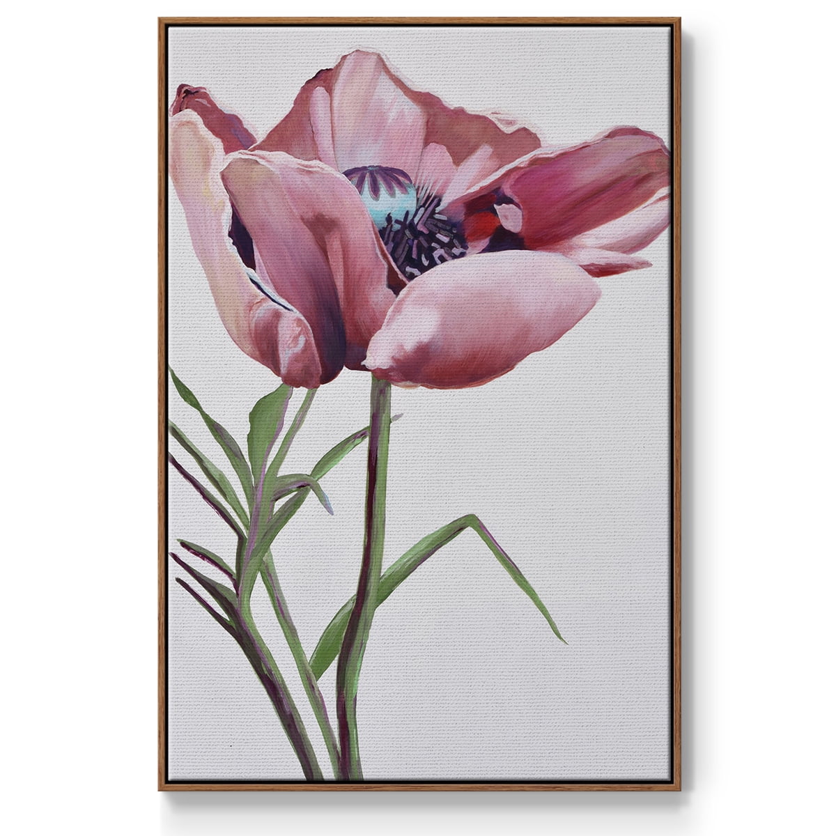 Paris Poppy Framed Premium Gallery Wrapped Canvas - Ready to Hang - 25 x 37 - Walnut Floating Frame