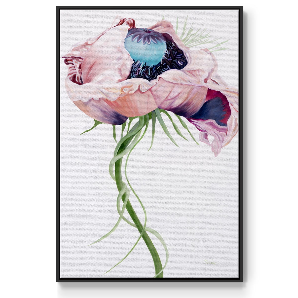 Paris Poppy II Framed Premium Gallery Wrapped Canvas - Ready to Hang - 27 x 41 - Black Floating Frame
