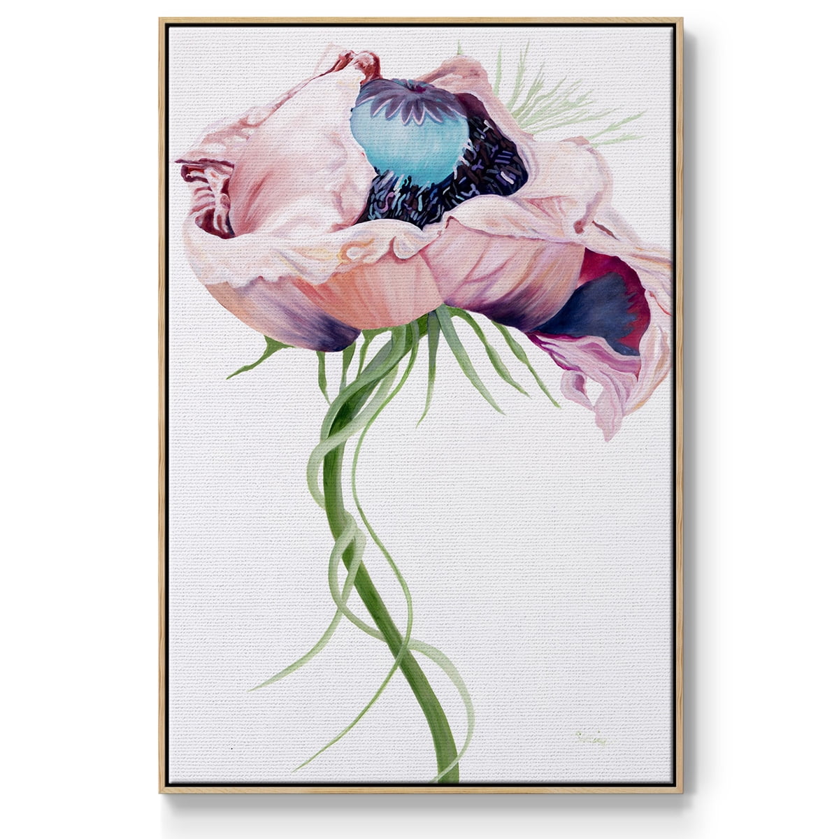Paris Poppy II Framed Premium Gallery Wrapped Canvas - Ready to Hang - 27 x 41 - Natural Wood Floating Frame