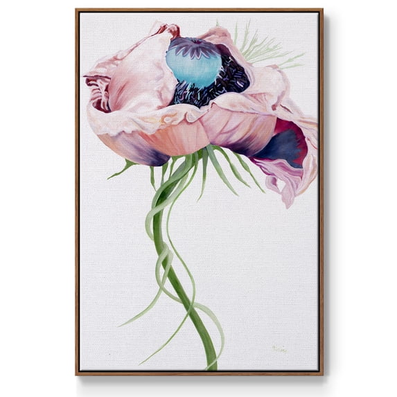Paris Poppy II Framed Premium Gallery Wrapped Canvas - Ready to Hang - 27 x 41 - Walnut Floating Frame