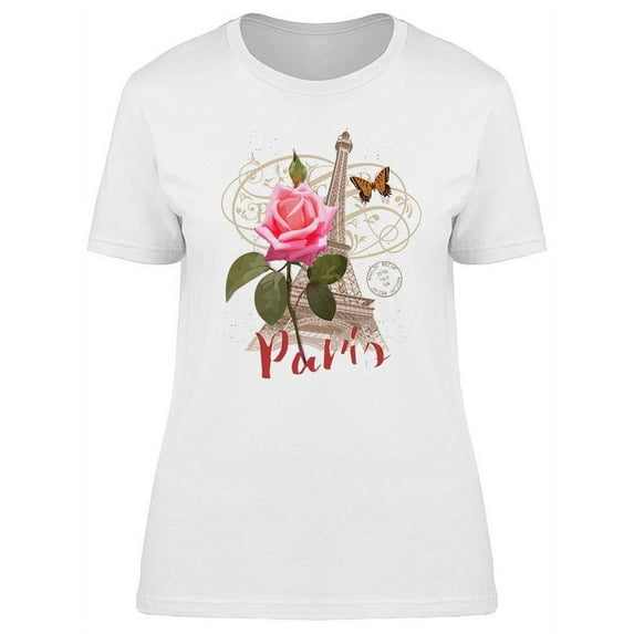 Paris Poster And Rose T-Shirt Women -Image by Shutterstock, Female 3X-Large