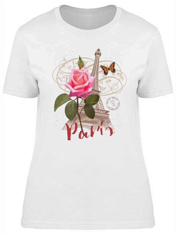 Paris Poster And Rose T-Shirt Women -Image by Shutterstock, Female Medium