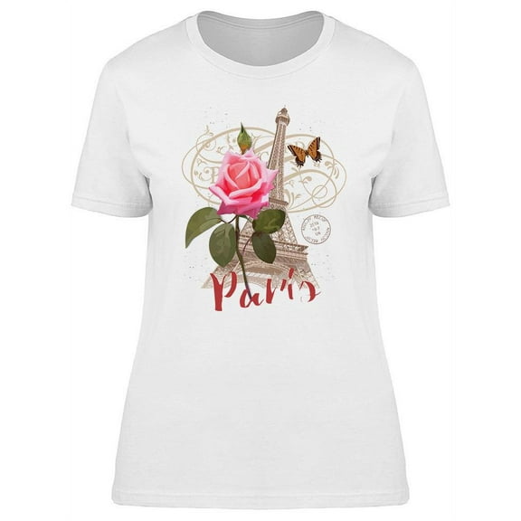 Paris Poster And Rose T-Shirt Women -Image by Shutterstock, Female Small
