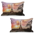 thumbnail image 1 of Paris Quilted Pillowcover Set of 2, Panoramic Photo of Eiffel Tower and Pastel Warm Sunset Sky Parisian Cityscape, Standard Queen Size Pillow Cover Bedroom, 36" x 20", Orange and Brown, by Ambesonne, 1 of 1