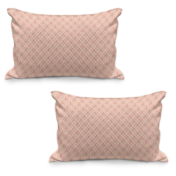 Paris Quilted Pillowcover Set of 2, Soft Colors Eiffel Tower Pattern France Landmark Repetitive Design, Standard Queen Size Pillow Cover for Bedroom, 36" x 20", Pale Yellow Dark Coral, by Ambesonne