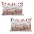 thumbnail image 1 of Paris Quilted Pillowcover Set of 2, Vintage Watercolor Style Paris Illustration with Tour D'Eiffel Old Streets Image, Standard Queen Size Pillow Cover for Bedroom, 36" x 20", Pink, by Ambesonne, 1 of 1
