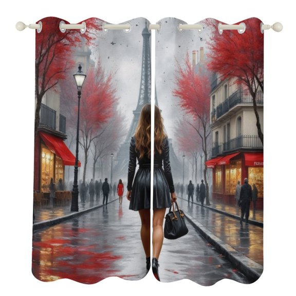 Paris Rainy Day 2 Panels 3D Printing Pattern Curtain for Bedroom Living Room Kitchen Window Decoration Home
