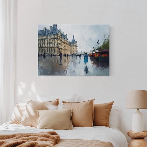 Paris Rainy Day Stroll By The Flower Market In The Louvre District, Capturing The Elegant Historic Architecture And Vibrant Colors Wall Art, Modern Wall Decor, 16x24 UNFRAMED